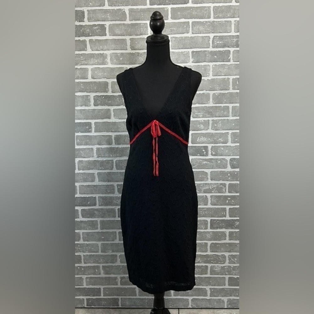 Tocca Womens Black Embroidered Little Black‎ Dress. Red Bow Cocktail |